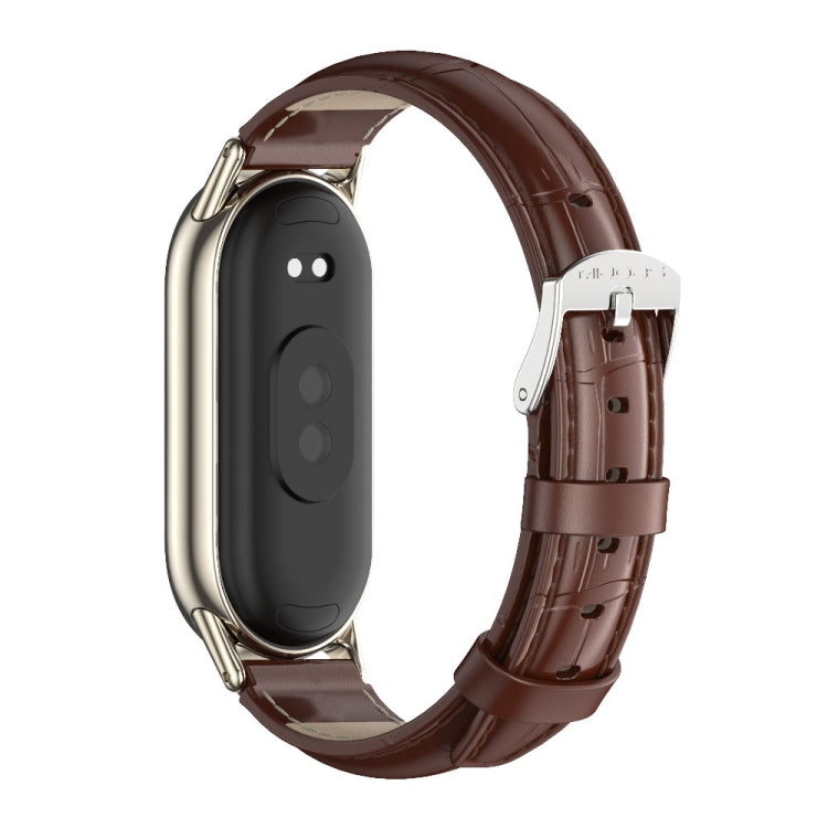 For Xiaomi Smart Band 10 / 9 / 8 Mijobs Genuine Leather Watch Band(Bamboo Coffee Light Gold) - Watch Bands by MIJOBS | Online Shopping UK | buy2fix