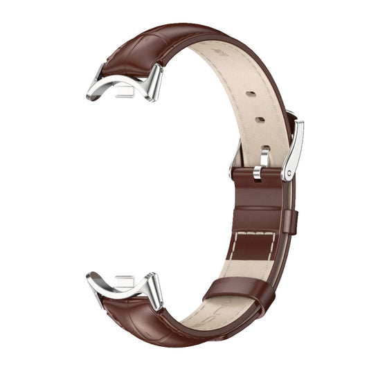 For Xiaomi Smart Band 10 / 9 / 8 Mijobs Genuine Leather Watch Band(Bamboo Coffee Silver) - Watch Bands by MIJOBS | Online Shopping UK | buy2fix