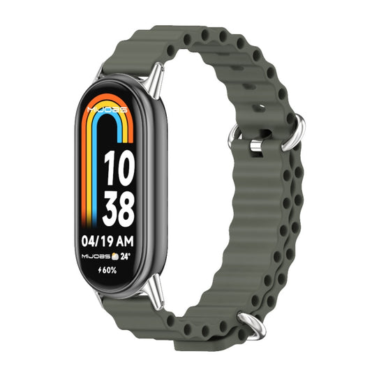 For Xiaomi Smart Band 10 / 9 / 8 Mijobs Marine Silicone Breathable Watch Band(Khaki Green Silver) - Watch Bands by MIJOBS | Online Shopping UK | buy2fix