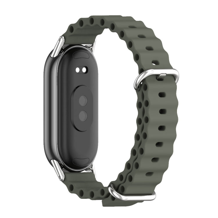For Xiaomi Smart Band 10 / 9 / 8 Mijobs Marine Silicone Breathable Watch Band(Khaki Green Silver) - Watch Bands by MIJOBS | Online Shopping UK | buy2fix