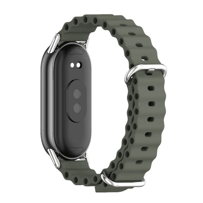 For Xiaomi Smart Band 10 / 9 / 8 Mijobs Marine Silicone Breathable Watch Band(Khaki Green Silver) - Watch Bands by MIJOBS | Online Shopping UK | buy2fix