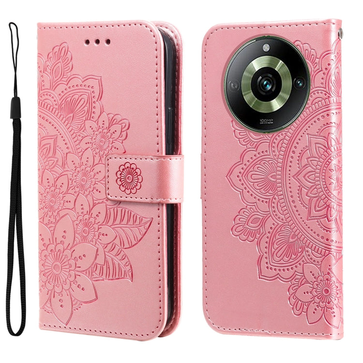 For Realme 11 Pro / 11 Pro+ Seven-petal Flowers Embossing Leather Phone Case(Rose Gold) - Realme Cases by buy2fix | Online Shopping UK | buy2fix