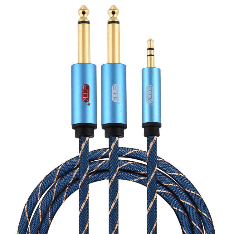 EMK 3.5mm Jack Male to 2 x 6.35mm Jack Male Gold Plated Connector Nylon Braid AUX Cable for Computer / X-BOX / PS3 / CD / DVD, Cable Length:1.5m(Dark Blue) by buy2fix