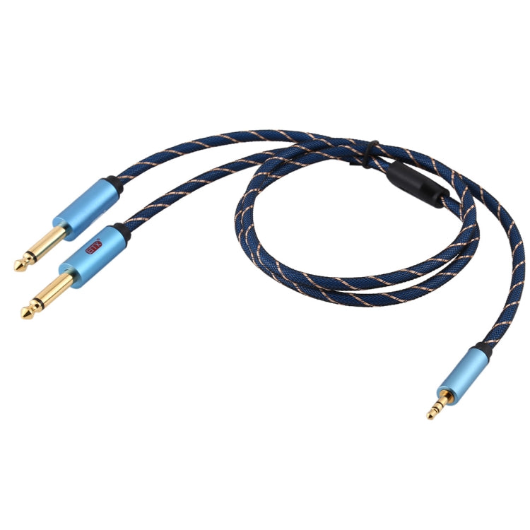 EMK 3.5mm Jack Male to 2 x 6.35mm Jack Male Gold Plated Connector Nylon Braid AUX Cable for Computer / X-BOX / PS3 / CD / DVD, Cable Length:1.5m(Dark Blue) by buy2fix