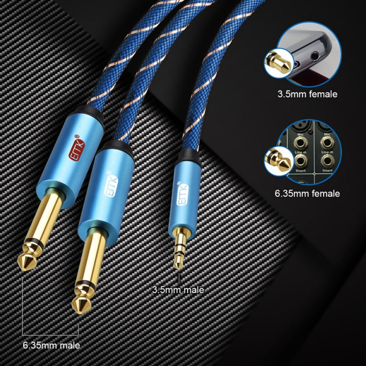 EMK 3.5mm Jack Male to 2 x 6.35mm Jack Male Gold Plated Connector Nylon Braid AUX Cable for Computer / X-BOX / PS3 / CD / DVD, Cable Length:1.5m(Dark Blue) by buy2fix