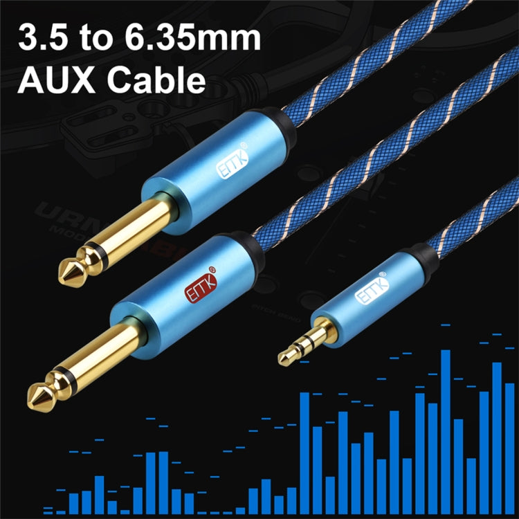 EMK 3.5mm Jack Male to 2 x 6.35mm Jack Male Gold Plated Connector Nylon Braid AUX Cable for Computer / X-BOX / PS3 / CD / DVD, Cable Length:2m(Dark Blue) by buy2fix