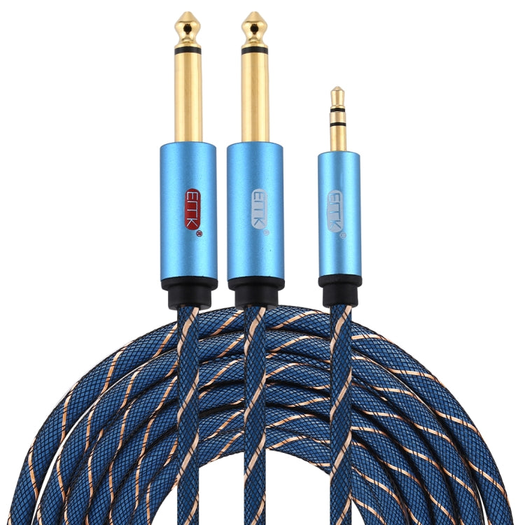 EMK 3.5mm Jack Male to 2 x 6.35mm Jack Male Gold Plated Connector Nylon Braid AUX Cable for Computer / X-BOX / PS3 / CD / DVD, Cable Length:5m(Dark Blue) by buy2fix