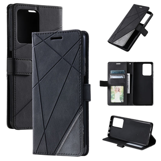 For Redmi Note 12 5G Skin Feel Splicing Leather Phone Case(Black) by buy2fix