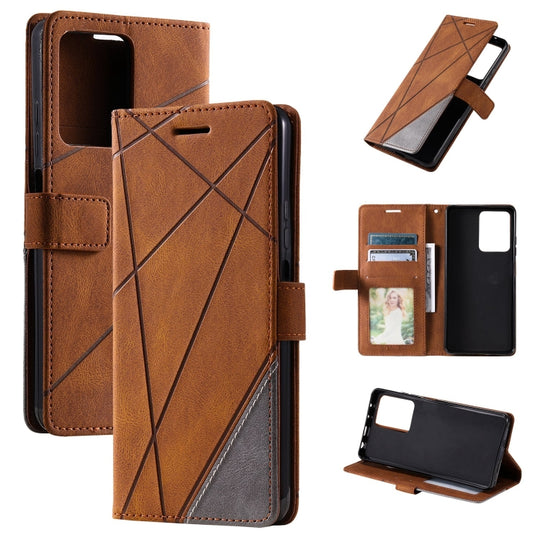 Pour Redmi Note 12 Pro 5G Global Skin Feel Splicing Étui de téléphone en cuir à rabat horizontal (marron)