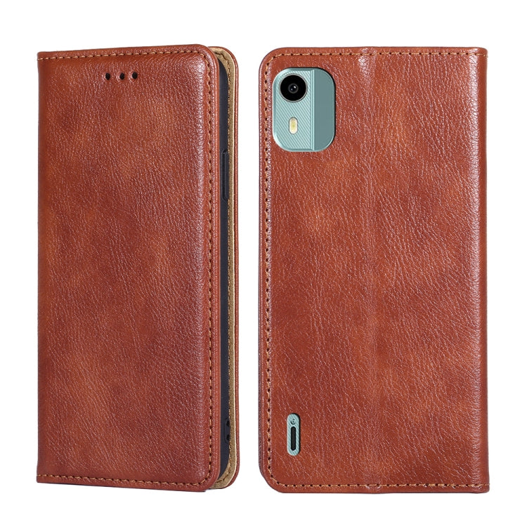 For Nokia C12 Gloss Oil Solid Color Magnetic Leather Phone Case(Brown) by buy2fix