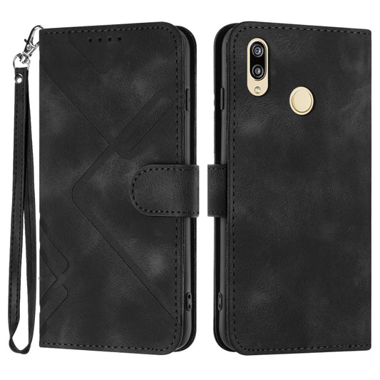 For Huawei Y6 2019 Line Pattern Skin Feel Leather Phone Case(Black) - Huawei Cases by buy2fix | Online Shopping UK | buy2fix