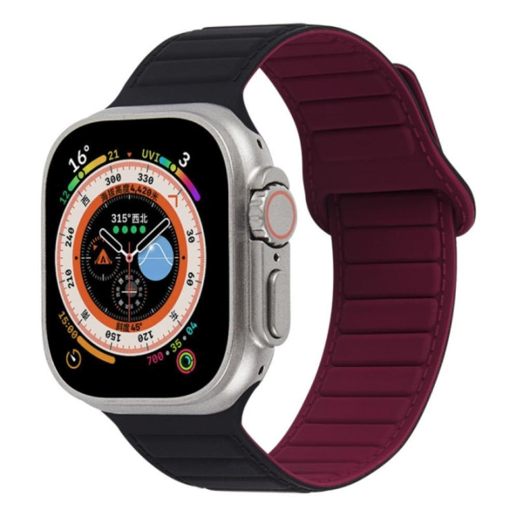 For Apple Watch Ultra 49mm Loop Magnetic Silicone Watch Band(Black Wine Red) by buy2fix