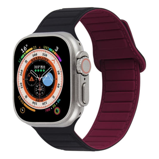 For Apple Watch Ultra 49mm Loop Magnetic Silicone Watch Band(Black Wine Red) by buy2fix