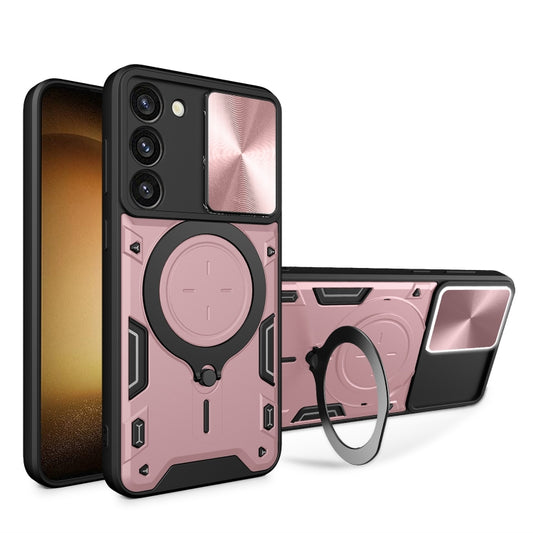 For Samsung Galaxy S23 5G CD Texture Sliding Camshield Magnetic Holder Phone Case(Pink) - Galaxy S23 5G Cases by buy2fix | Online Shopping UK | buy2fix