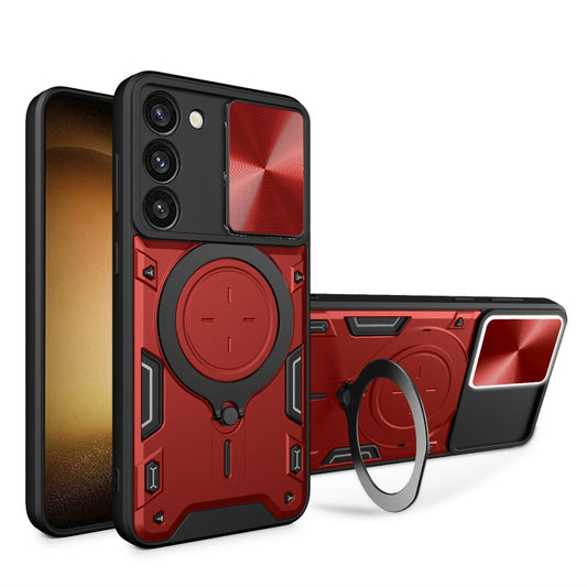 For Samsung Galaxy S23 5G CD Texture Sliding Camshield Magnetic Holder Phone Case(Red) - Galaxy S23 5G Cases by buy2fix | Online Shopping UK | buy2fix