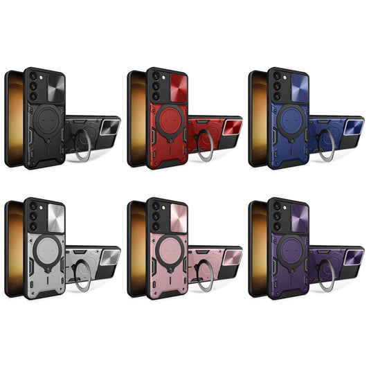 For Samsung Galaxy S23 5G CD Texture Sliding Camshield Magnetic Holder Phone Case(Red) - Galaxy S23 5G Cases by buy2fix | Online Shopping UK | buy2fix