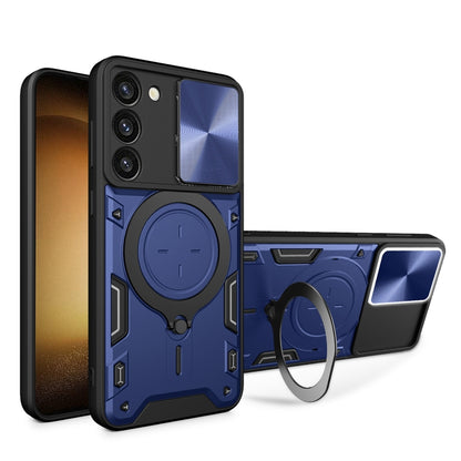 For Samsung Galaxy S23 5G CD Texture Sliding Camshield Magnetic Holder Phone Case(Blue) - Galaxy S23 5G Cases by buy2fix | Online Shopping UK | buy2fix