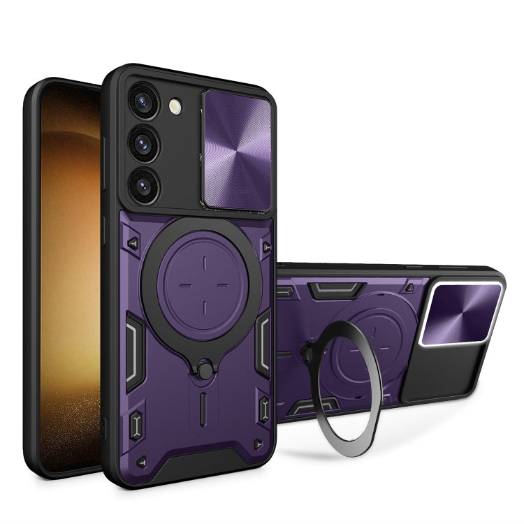 For Samsung Galaxy S23 5G CD Texture Sliding Camshield Magnetic Holder Phone Case(Purple) - Galaxy S23 5G Cases by buy2fix | Online Shopping UK | buy2fix