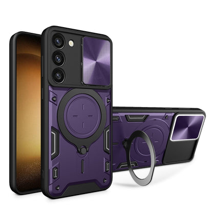 For Samsung Galaxy S23+ 5G CD Texture Sliding Camshield Magnetic Holder Phone Case(Purple) - Galaxy S23+ 5G Cases by buy2fix | Online Shopping UK | buy2fix
