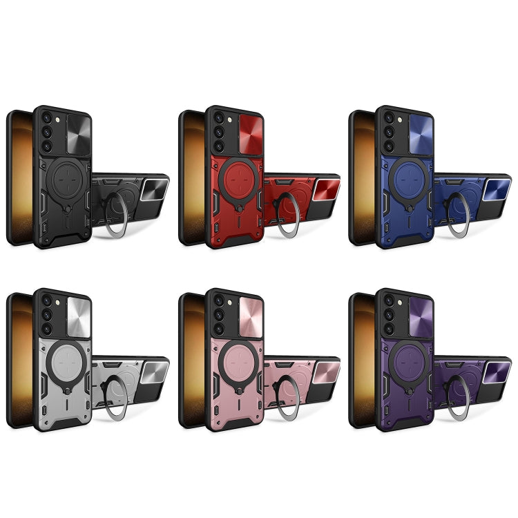 For Samsung Galaxy S23+ 5G CD Texture Sliding Camshield Magnetic Holder Phone Case(Purple) - Galaxy S23+ 5G Cases by buy2fix | Online Shopping UK | buy2fix