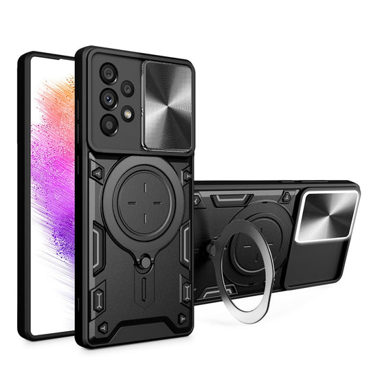 For Samsung Galaxy A73 5G CD Texture Sliding Camshield Magnetic Holder Phone Case(Black)