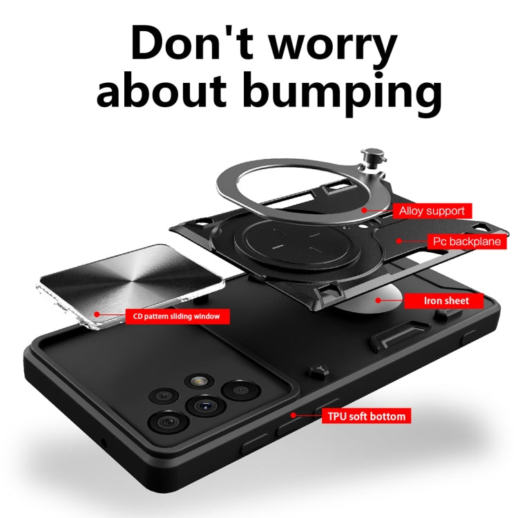 For Samsung Galaxy A73 5G CD Texture Sliding Camshield Magnetic Holder Phone Case(Black) by buy2fix