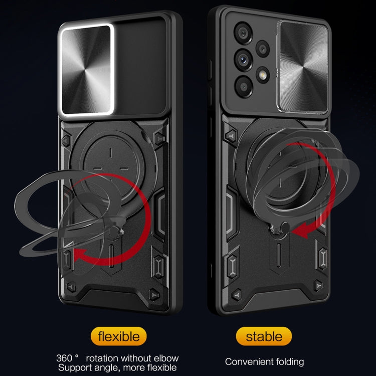 For Samsung Galaxy A73 5G CD Texture Sliding Camshield Magnetic Holder Phone Case(Black) by buy2fix