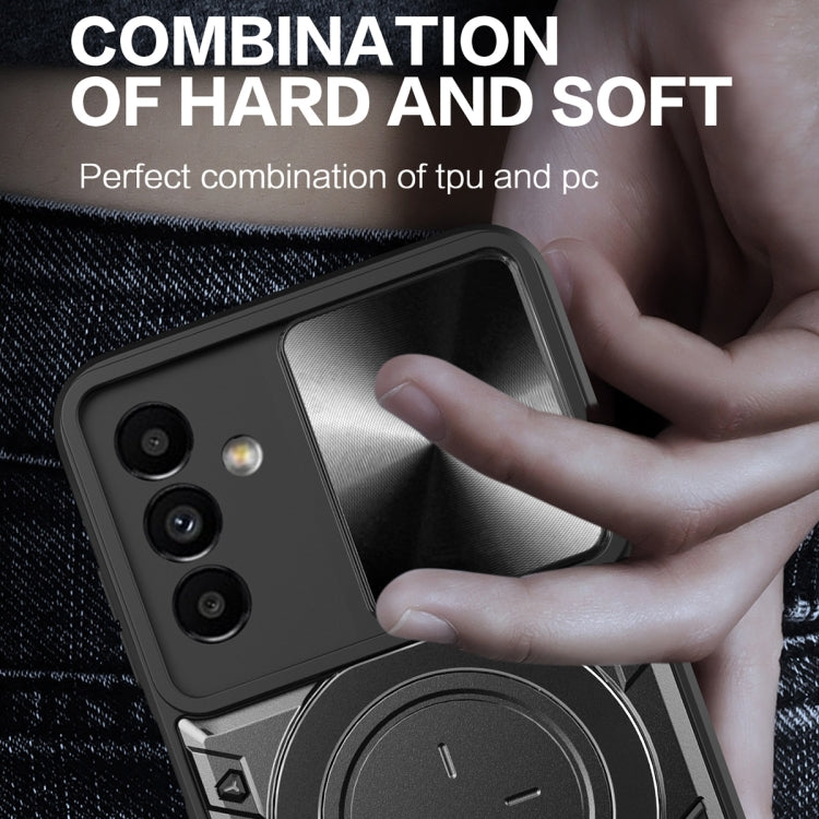 For Samsung Galaxy A24 4G CD Texture Sliding Camshield Magnetic Holder Phone Case(Blue) by buy2fix