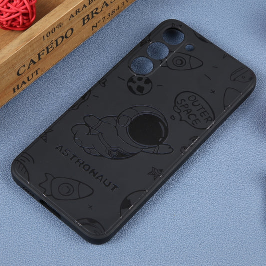 For Samsung Galaxy S21 Ultra 5G Astronaut Pattern Silicone Straight Edge Phone Case(Flying Astronaut-Black) - Galaxy S21 Ultra 5G Cases by buy2fix | Online Shopping UK | buy2fix