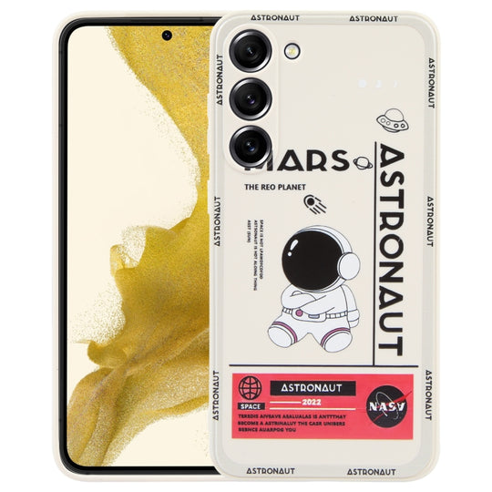 For Samsung Galaxy S21 Ultra 5G Astronaut Pattern Silicone Straight Edge Phone Case(Mars Astronaut-White)