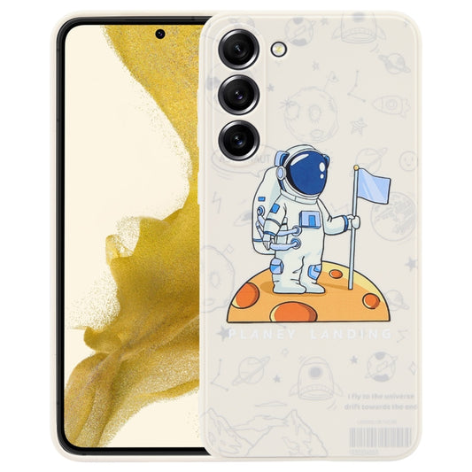 For Samsung Galaxy S21 Ultra 5G Astronaut Pattern Silicone Straight Edge Phone Case(Planet Landing-White) - Galaxy S21 Ultra 5G Cases by buy2fix | Online Shopping UK | buy2fix