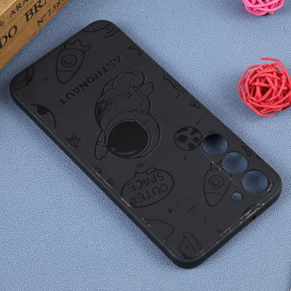 For Samsung Galaxy A91 Astronaut Pattern Silicone Straight Edge Phone Case(Flying Astronaut-Black) by buy2fix
