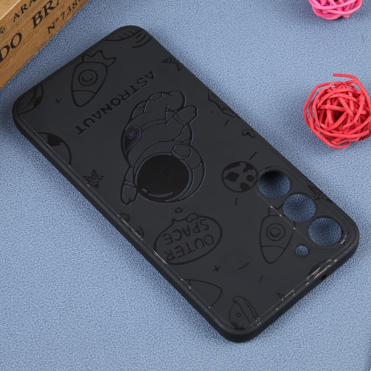 For Samsung Galaxy A22 5G Astronaut Pattern Silicone Straight Edge Phone Case(Flying Astronaut-Black) by buy2fix