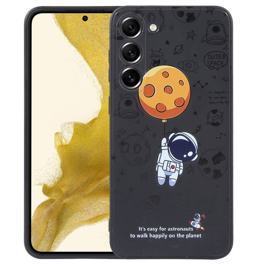 For Samsung Galaxy A22 5G Astronaut Pattern Silicone Straight Edge Phone Case(Planet Landing-Black) by buy2fix