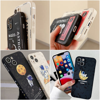 For Samsung Galaxy S21 Ultra 5G Astronaut Pattern Silicone Straight Edge Phone Case(Flying Astronaut-Black) - Galaxy S21 Ultra 5G Cases by buy2fix | Online Shopping UK | buy2fix