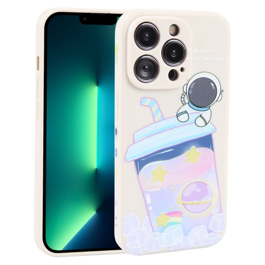 For iPhone 13 Pro Milk Tea Astronaut Pattern Liquid Silicone Phone Case(Ivory White) - iPhone 13 Pro Cases by buy2fix | Online Shopping UK | buy2fix