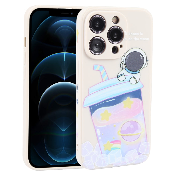 For iPhone 12 Pro Max Milk Tea Astronaut Pattern Liquid Silicone Phone Case(Ivory White) by buy2fix