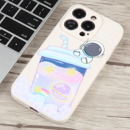 For iPhone 12 Pro Max Milk Tea Astronaut Pattern Liquid Silicone Phone Case(Ivory White) by buy2fix