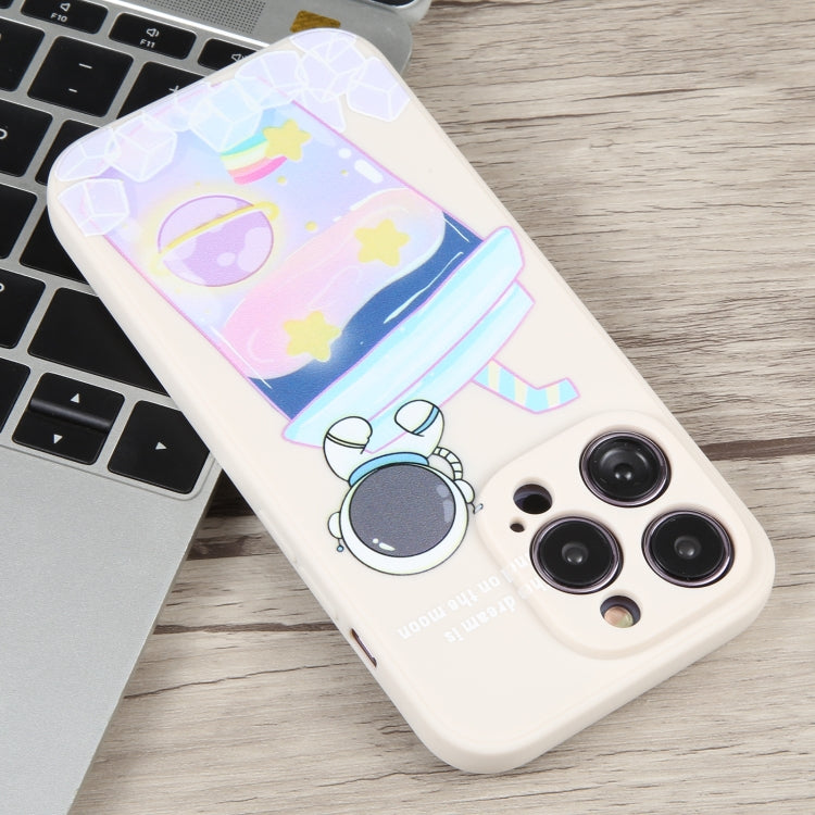 For iPhone 12 Pro Max Milk Tea Astronaut Pattern Liquid Silicone Phone Case(Ivory White) by buy2fix