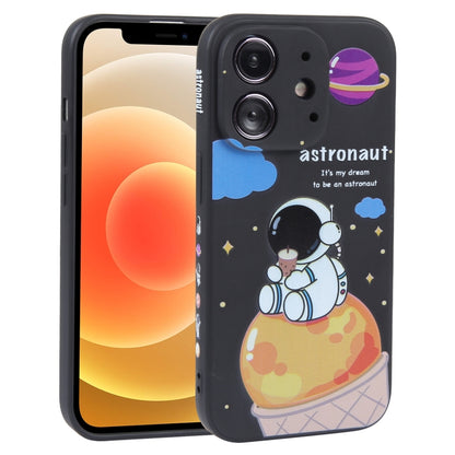 For iPhone 12 Milk Tea Astronaut Pattern Liquid Silicone Phone Case(Ivory Black) by buy2fix