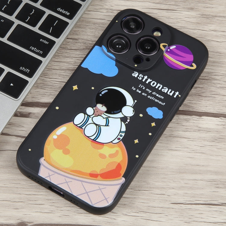 For iPhone 12 Milk Tea Astronaut Pattern Liquid Silicone Phone Case(Ivory Black) by buy2fix