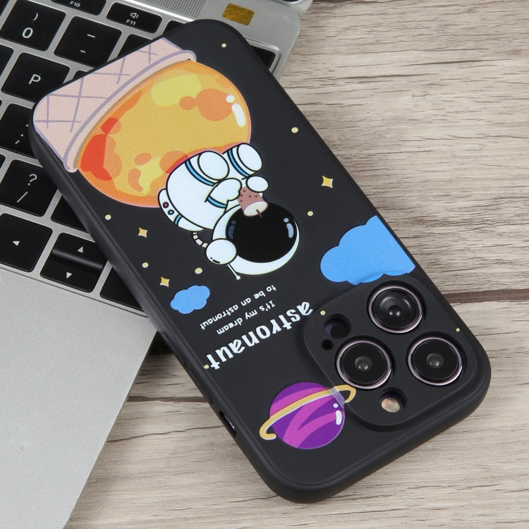 For iPhone 12 Milk Tea Astronaut Pattern Liquid Silicone Phone Case(Ivory Black) by buy2fix