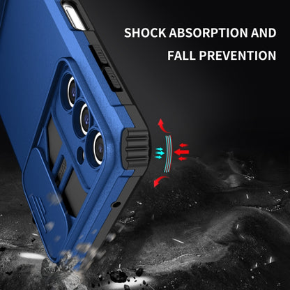 For Samsung Galaxy A14 5G Stereoscopic Holder Sliding Camshield Phone Case(Blue) by buy2fix