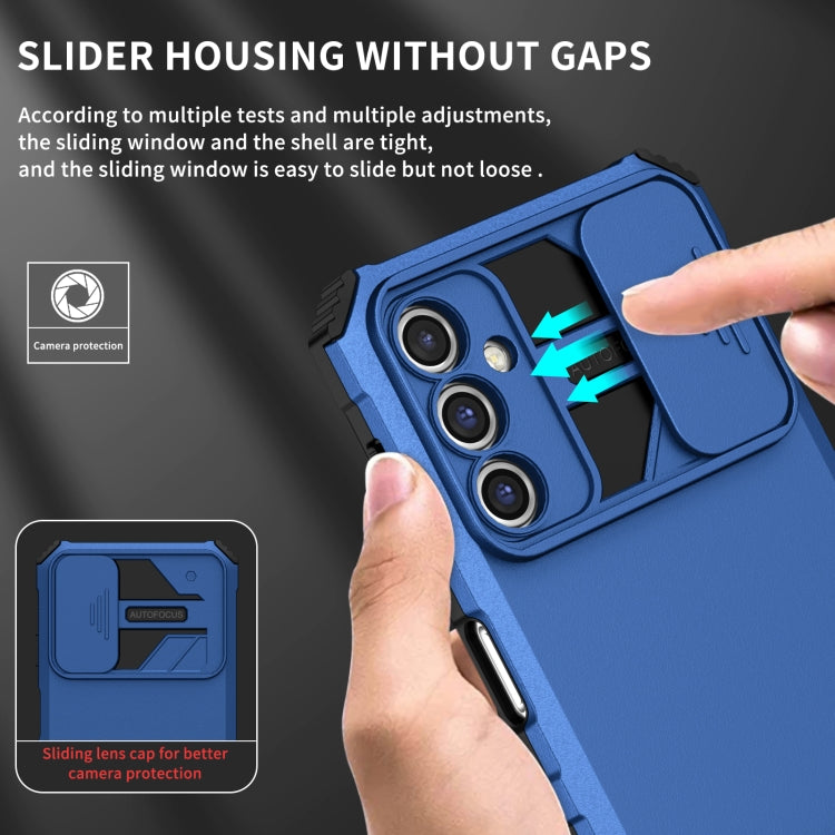 For Samsung Galaxy A14 5G Stereoscopic Holder Sliding Camshield Phone Case(Blue) by buy2fix