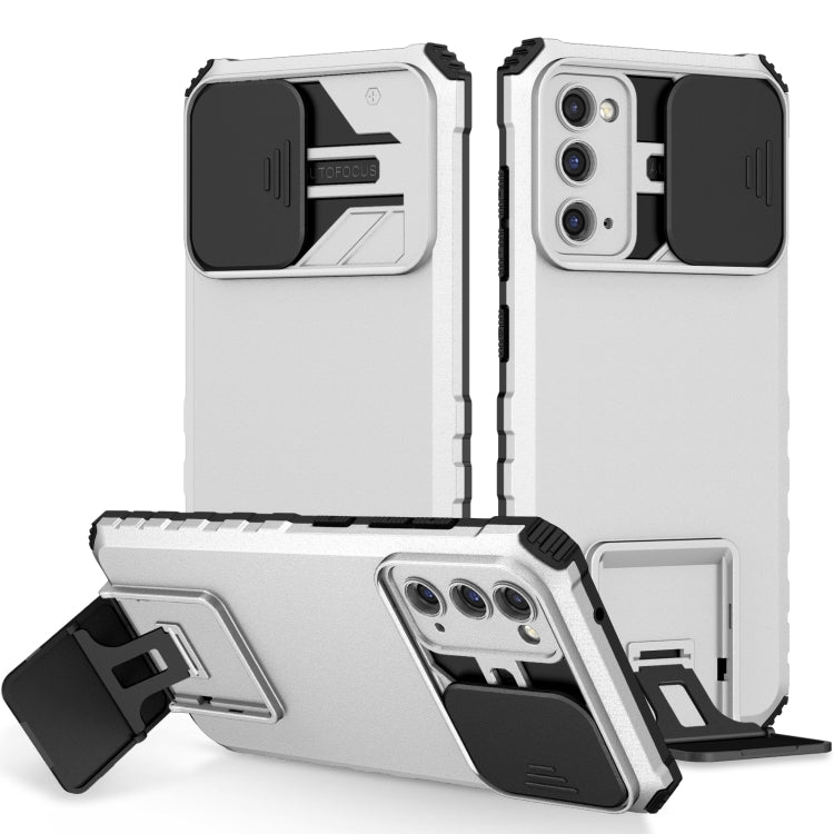 For Samsung Galaxy S20 FE Stereoscopic Holder Sliding Camshield Phone Case(White) by buy2fix