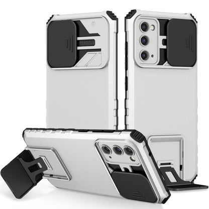 For Samsung Galaxy S20 FE Stereoscopic Holder Sliding Camshield Phone Case(White) by buy2fix