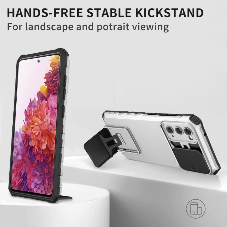 For Samsung Galaxy S20 FE Stereoscopic Holder Sliding Camshield Phone Case(White) by buy2fix