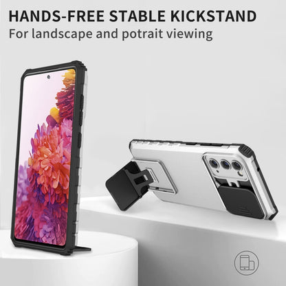 For Samsung Galaxy S20 FE Stereoscopic Holder Sliding Camshield Phone Case(White) by buy2fix