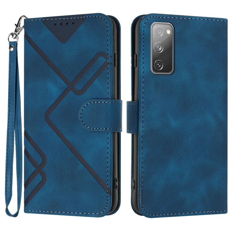 For Samsung Galaxy S20 FE Line Pattern Skin Feel Leather Phone Case(Royal Blue) by buy2fix