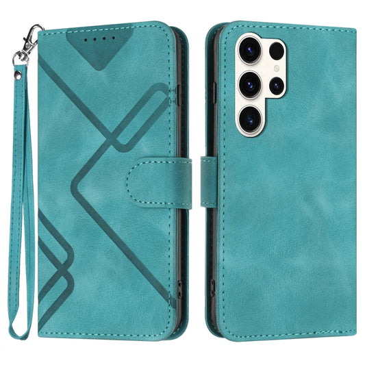 For Samsung Galaxy S23 Ultra 5G Line Pattern Skin Feel Leather Phone Case(Light Blue) - Galaxy S23 Ultra 5G Cases by buy2fix | Online Shopping UK | buy2fix
